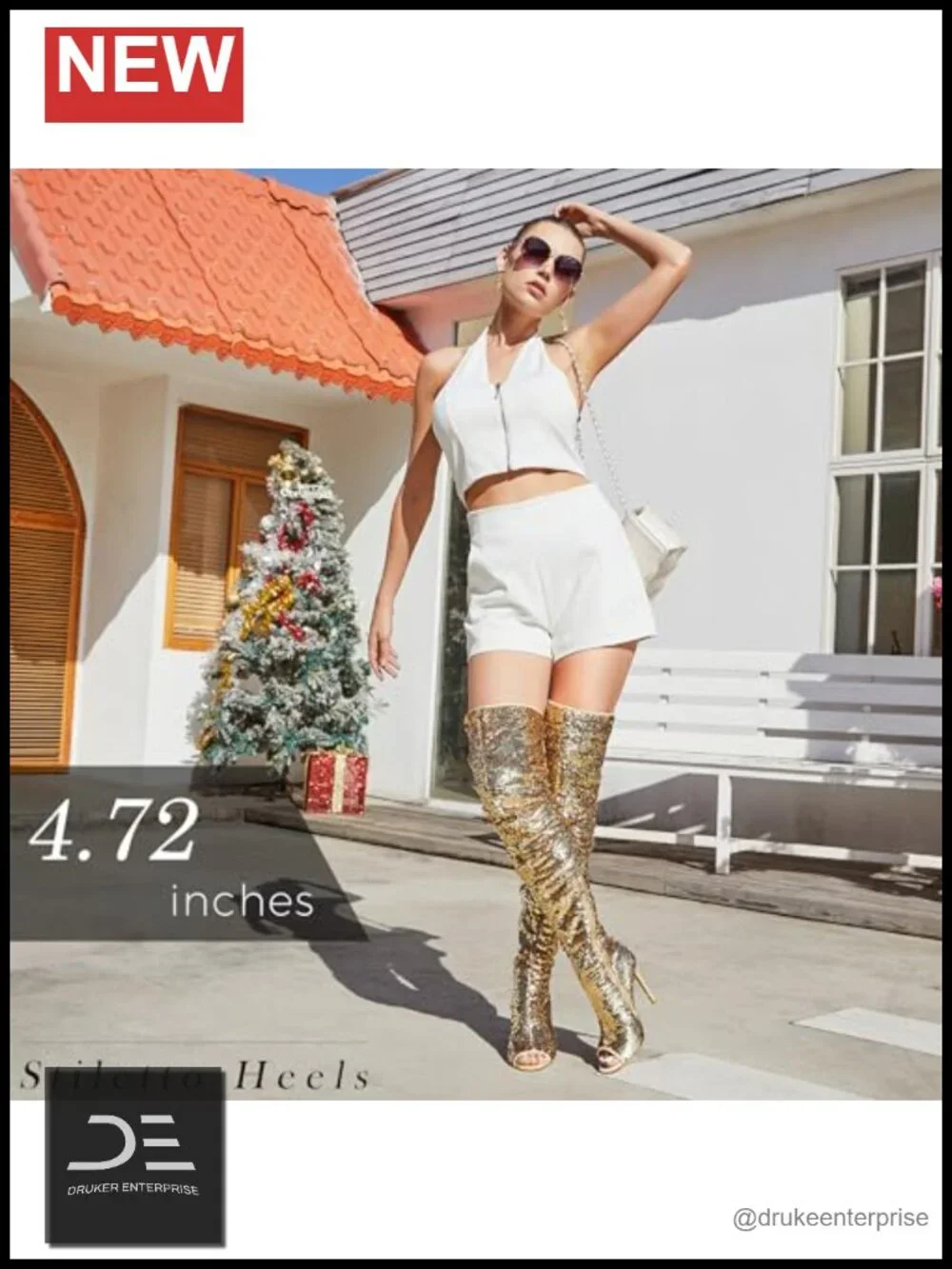 Women's Sequined Over-the-Knee Stiletto Boots, Glitter Sparkly Thigh High